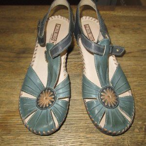 Pikolinos Womens Petrol Leather Wedge Shoes 37